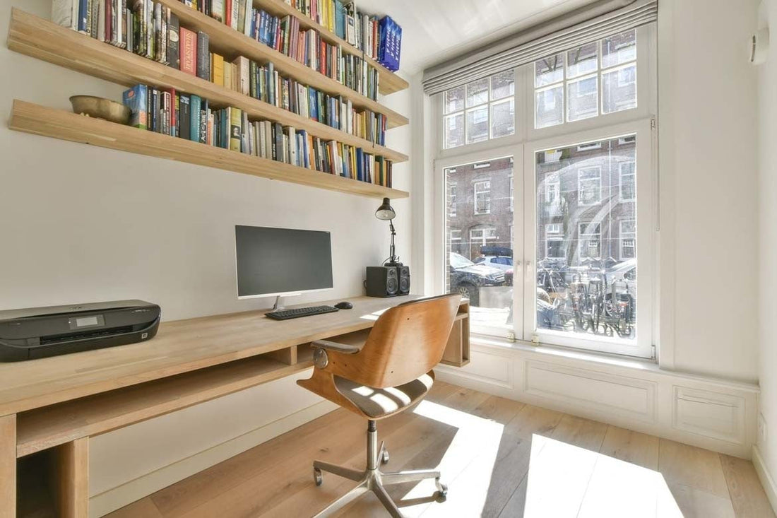 Designing a Home Office: Installing Floating Desks and Bookshelves ...